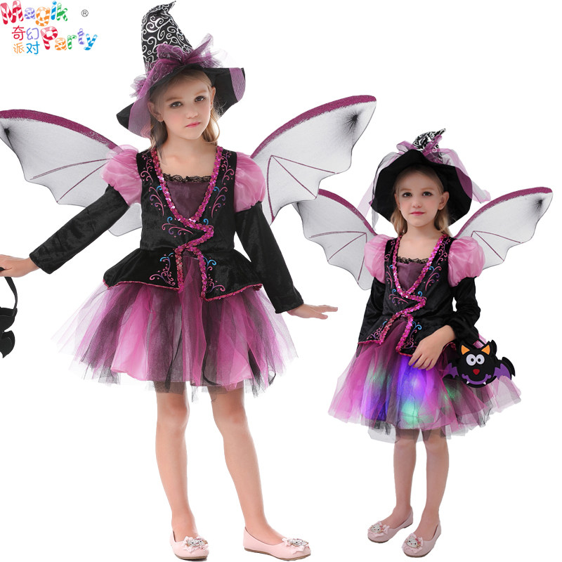Halloween children's performance costumes Cosplay corner colors play girl with light luminous witch witch princess dress