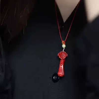 Indian leaflet red sandalwood Ruyi pendant Carved mahogany couple male and female necklace pendant Pendant Birthday gift