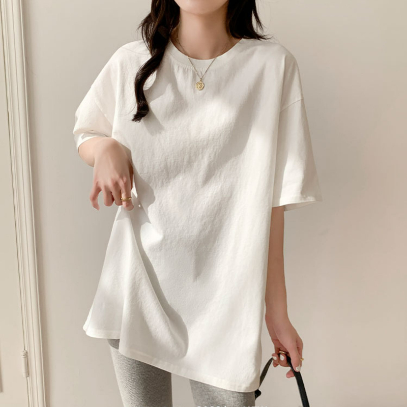 2025 New Short-Sleeved T-Shirt for Women, Summer White Round Neck Loose Large Size Mid-Length Top That Covers the Buttocks, Trendy Half-Sleeve Top 2025 New Short-Sleeved T-Shirt for Women, Summer White Round Neck Loose Large Size Mid-Length Top That Covers the Buttocks, Trendy Half-Sleeve Top