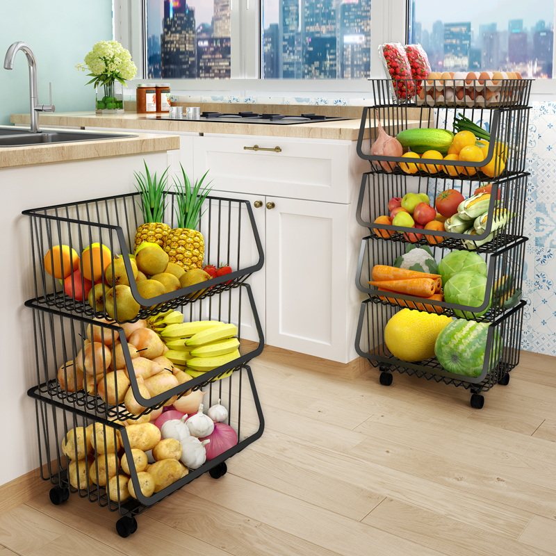 Black kitchen vegetable shelf floor multi-layer vegetable basket removable household multifunctional fruit storage basket