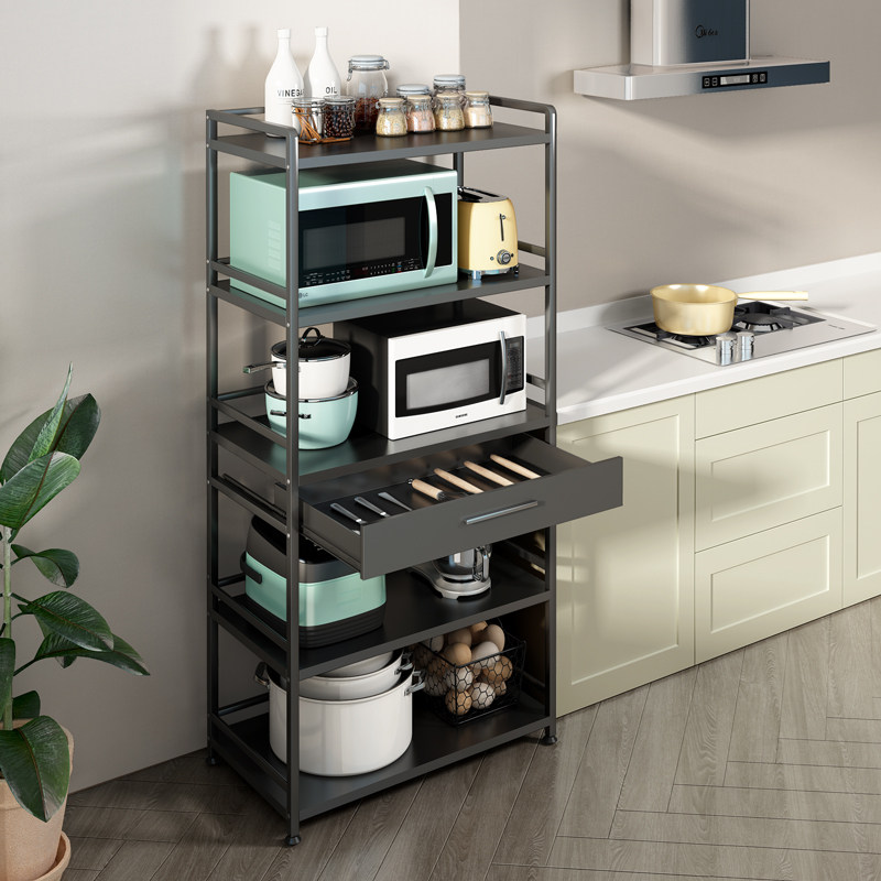 Kitchen With Drawer Microwave Oven Shelving Floor Type Multilayer Pan Rack Whole Cabinet Shelves Storage Oven containing layer shelf