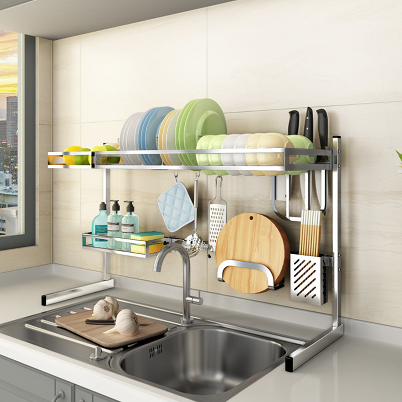 304 stainless steel sink drain rack Dish Rack 2 Floor Kitchen Shelving washing pool Airing Bowls and chopsticks Containing Racks-Taobao