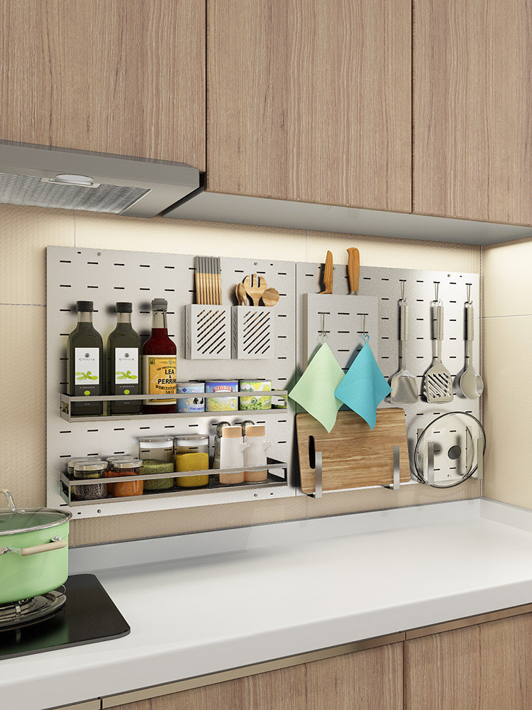 Jijia kitchen shelf wall-mounted 304 stainless steel pylons Seasoning dish rack multi-function space-saving storage shelf