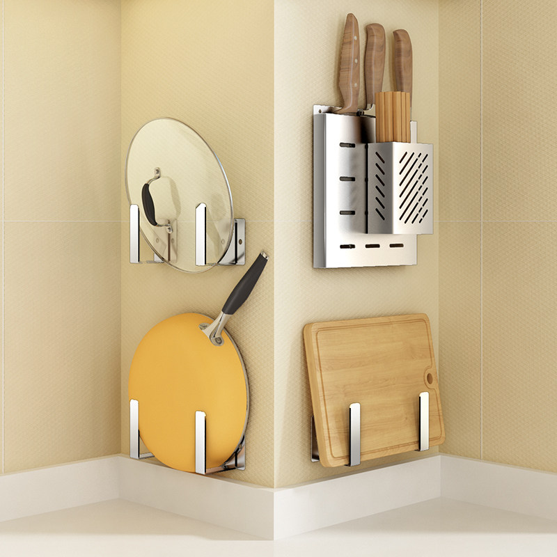 Hole-free pot cover rack wall-mounted kitchen rack stainless steel household chopping board rack storage chopping board chopping board rack