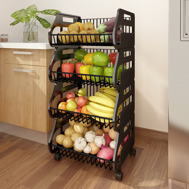 Kitchen Vegetable Shelving Shelving Basket Ground Floor Multilayer Vegetable Fruit Containing Basket Moving Little Stroller Dish Shelf