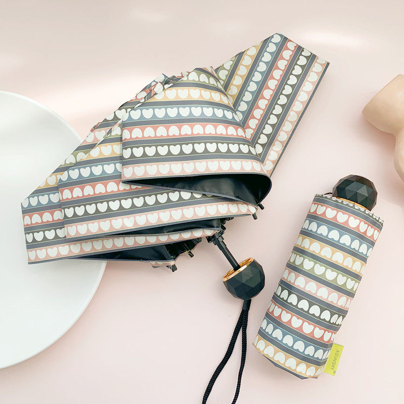 Korean version with elegant wind stripe small fresh folding folding umbrella fully automatic clear and rain dual-use sunscreen UV sun-shading umbrella