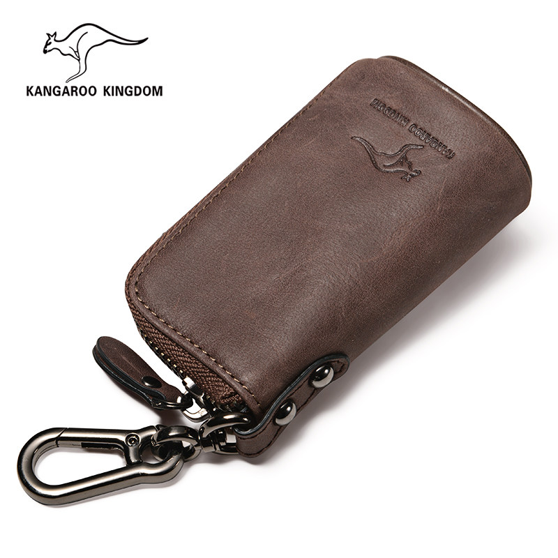 Men's key package leather large capacity multifunctional waist hanger zipper car keychain lock head cow leather retro pack