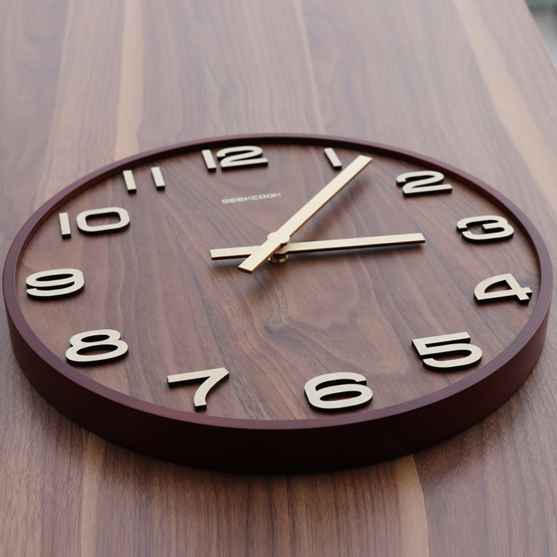 Geek library new Chinese wall clock living room mute clock Chinese style wooden clock simple home clock wood grain hanging watch