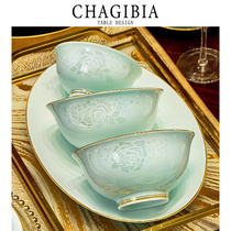 CHAGIBIA Jingdezhen Qing porcelain tableware suit light and luxurious 2024 New Years gift box glazed under color ceramic dish suit