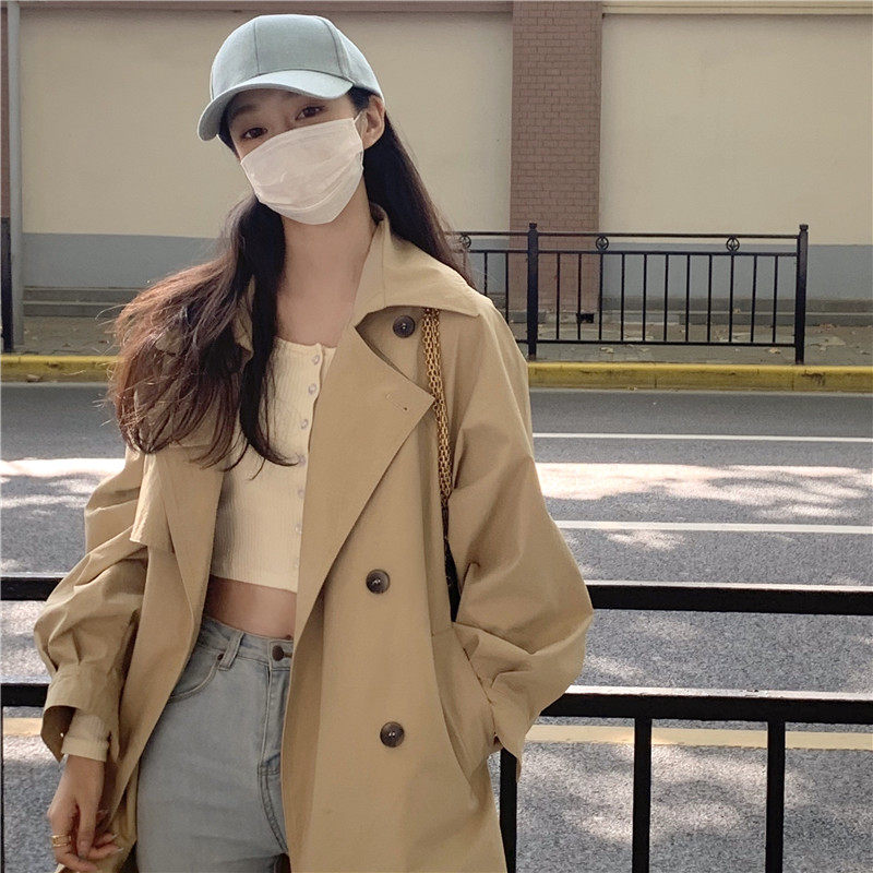 2021 new khaki British windbreaker coat women's spring and autumn coat mid-length version small autumn Korean version