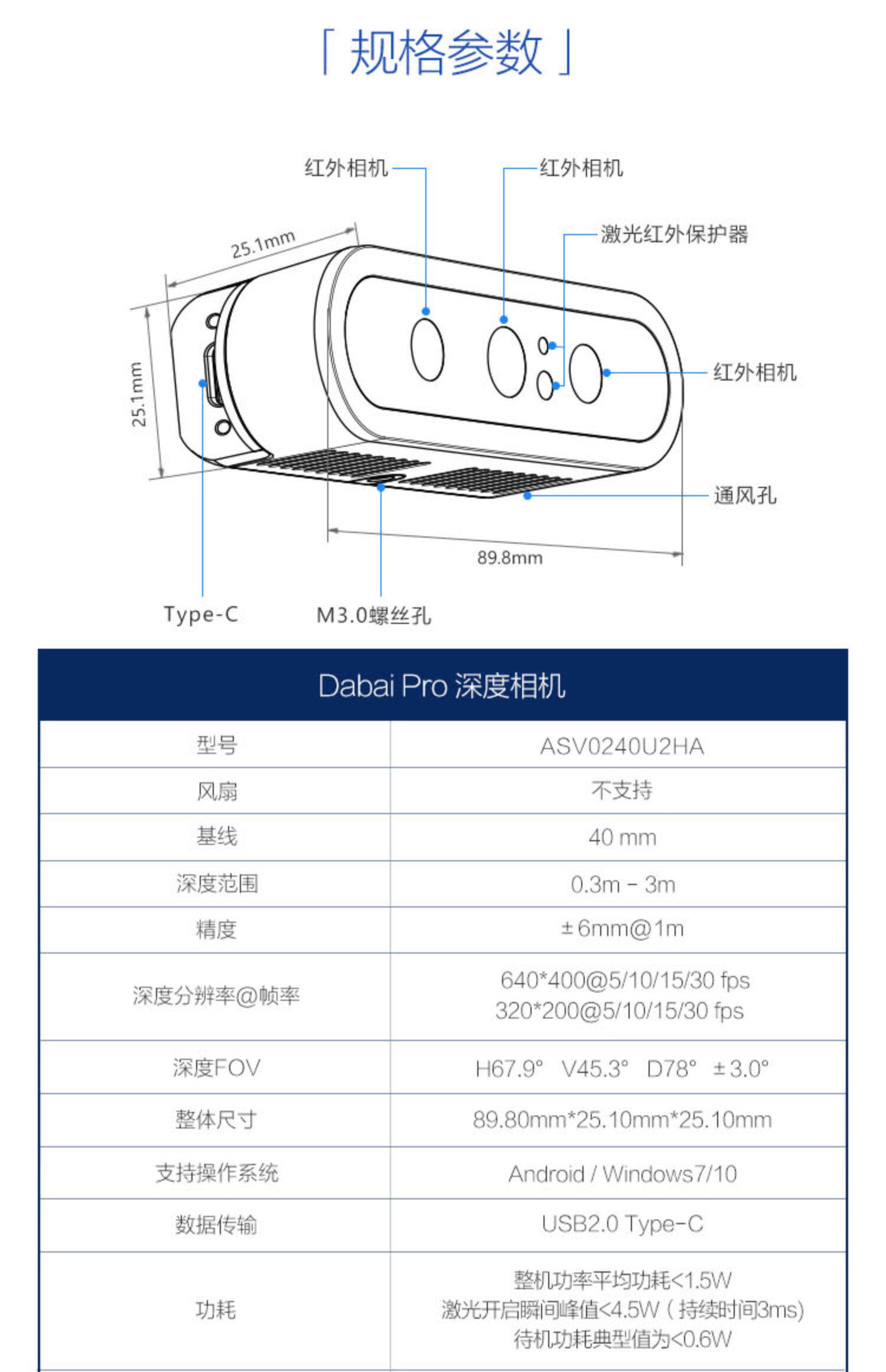 Умная съемка 奥比中光（orbbec） dabai pro 双目结构光 3d深度相机