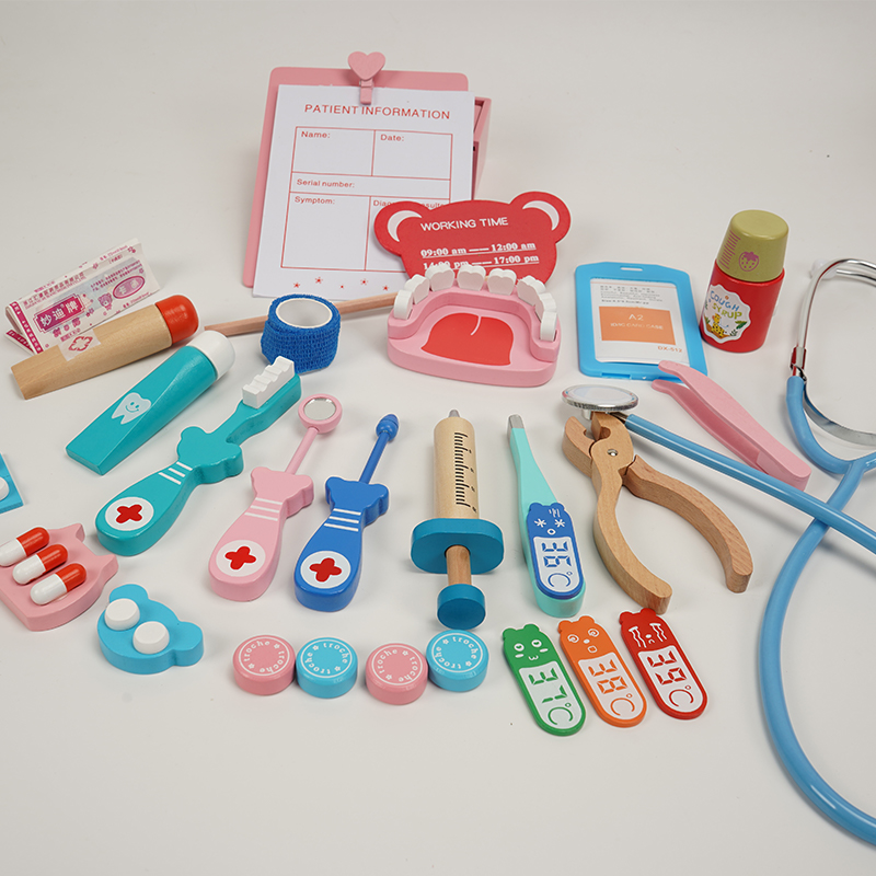 3-6 Year Old Children Medical Boxes Doctors Toy Sets Girls Boys Costume House Wine Stethoscope Tropin Tool Wooden