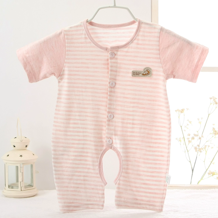 Bông mùa hè bé onesies mỏng ngắn tay quần short sơ sinh quần áo màu bông quần áo bé romper mùa hè ăn mặc