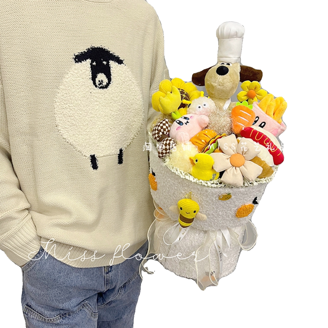 Cute Creative boss dog doll bouquet doctor hat ກາຕູນ doll ສາວແຟນວັນເດືອນປີເກີດຂອງຂວັນລະດູການຮຽນຈົບ