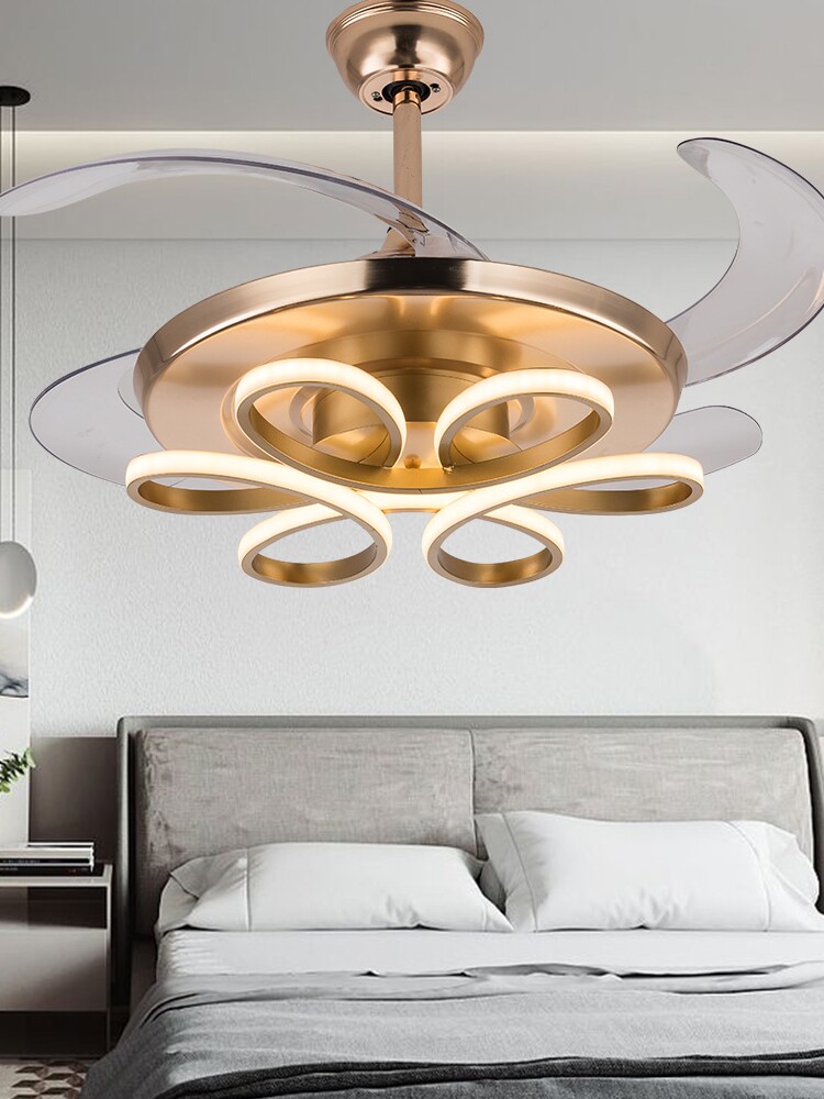 Net red modern creative ceiling fan lamp Invisible dining room Living room Bedroom Light luxury one simple Nordic electric fan chandelier