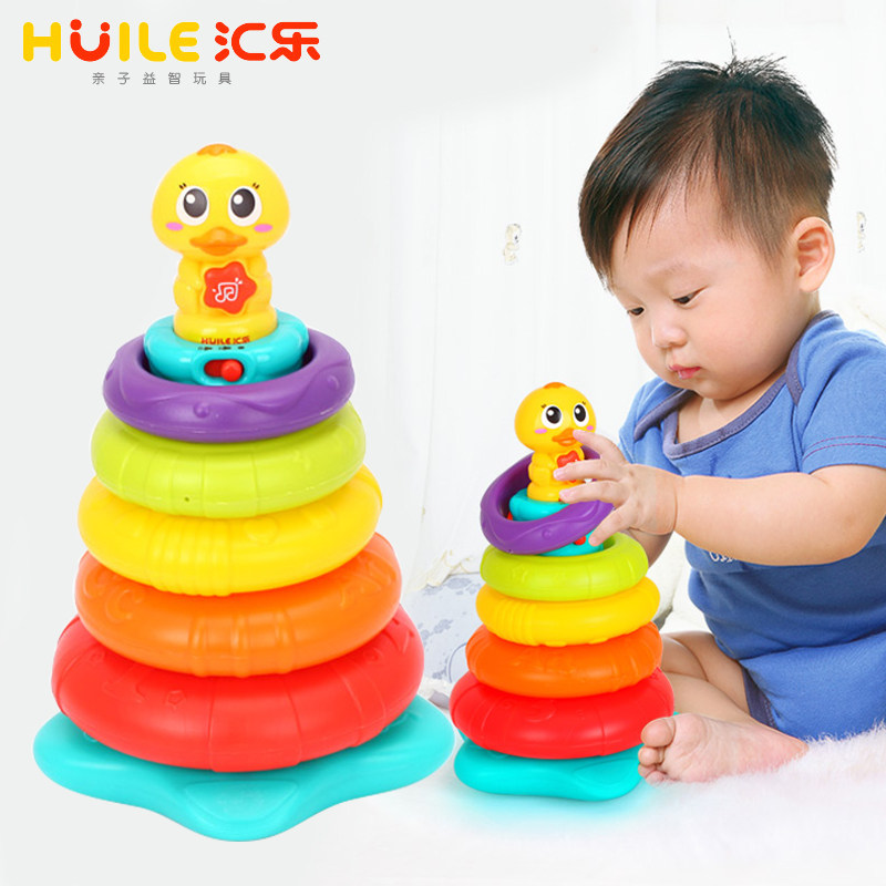 Tandem Lotte Rainbow Tower Ferrule Children Stack Leaker Baby Sleeve Duck Puzzle 10 Months Young Children Toy Rainbow Circle