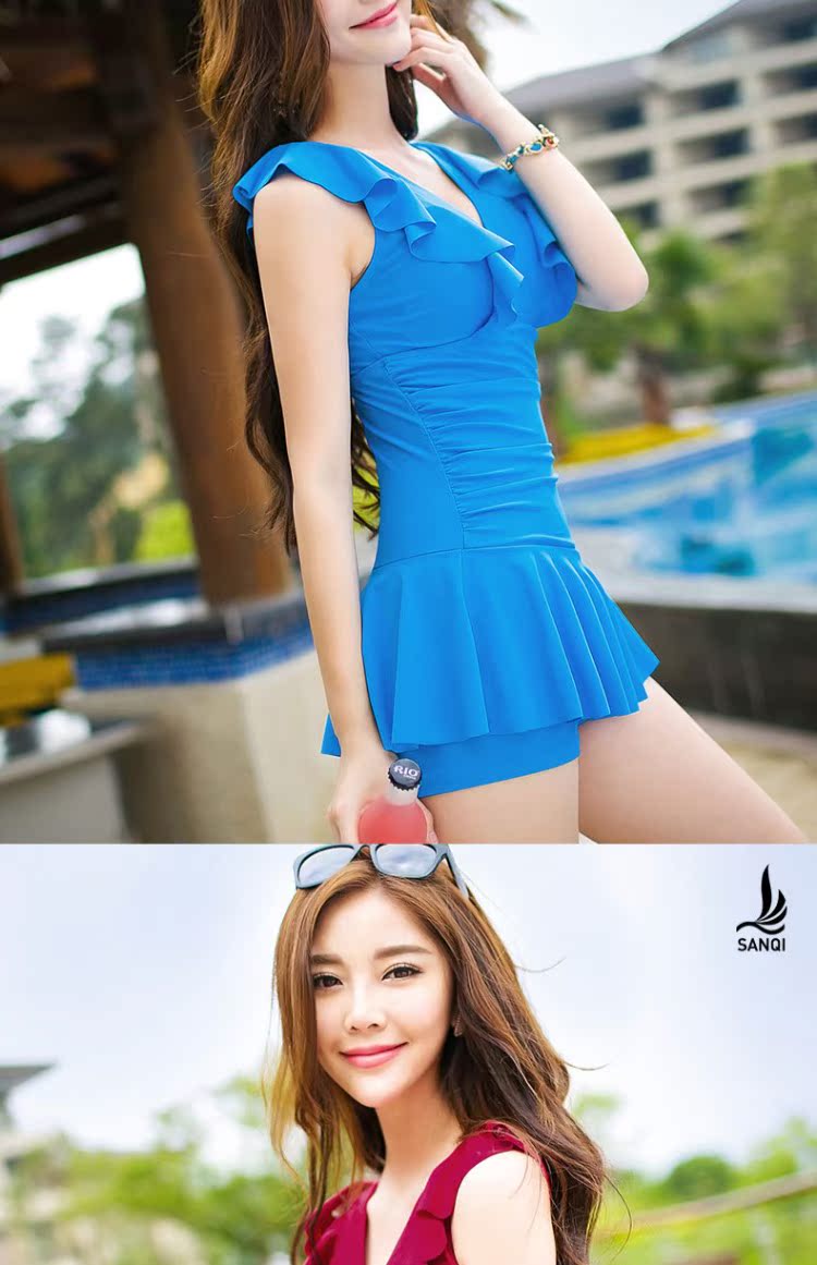 Nữ Sanqi Bà Boxer Váy Xiêm Áo tắm Thép Hỗ trợ Tập hợp Ruffles bảo thủ Kích thước lớn Đồ bơi Spa - Bộ đồ bơi One Piece bikini liền thân
