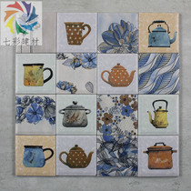 Nordic style small tile Retro hand-painted waist line Mediterranean style garden background wall ceramic tile 100×100