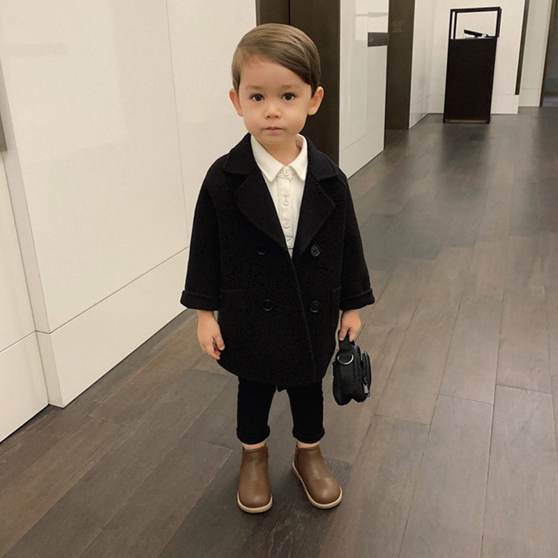 Boys woolen coat Western style children's jacket Korean version double-sided cashmere windbreaker children's medium-length British suit