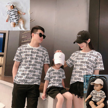 Online red pro clothing a family of three 2022 new summer full print dinged cat short sleeve T-shirt mother woman dress kha-clad