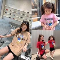 Pro-Subdress family of three summers 2022 new boomers Mother-daughter Dress Red Cartoon Children Pure Cotton Short Sleeve T-shirt Woman