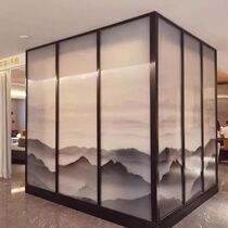 Laminated silk laminate new Chinese style ink abstract Changhong landscape painting art glass screen partition entrance background