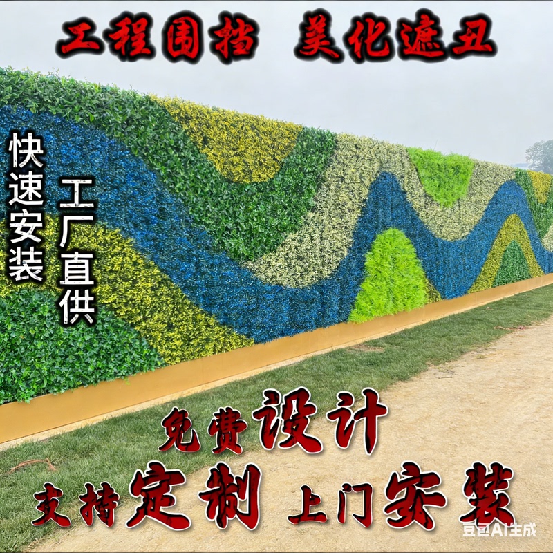 Municipal Fence Greening Turf Simulated Green Plants Exterior Wall Decoration Construction Site Fence Artificial Turf Plant Potted Plants