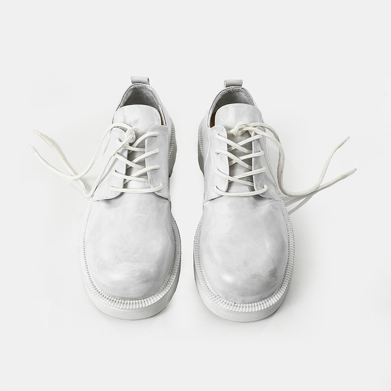 Men's Leather Shoes, Niche High-End Style, Desert Color, Painted White Shoes, Genuine Leather, Cleanfit, Large Toe, Thick-Soled Derby Shoes