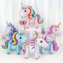 New three-dimensional rainbow horse aluminum film balloon festival birthday party supplies decorative cartoon unicorn aluminum foil balloon