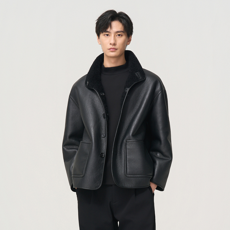 【Special Offer】100% Sheep Wool Reversible Double-Sided Fleece Jacket for Men, Thickened and Warm Pu Leather Jacket