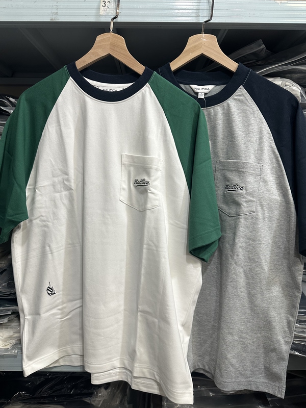Sam Style White Sail Nautica Raglan Sleeve T-Shirt Nautica White Sail Japanese Style Unisex Simple Color-Blocking Round Neck Short Sleeve