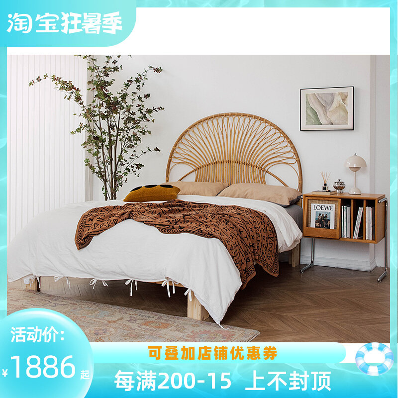 The Mazzay Southeast vine Art Bed Bedroom Vines Princess Bed Designer Net Red Ins Bed small family type rattan bed