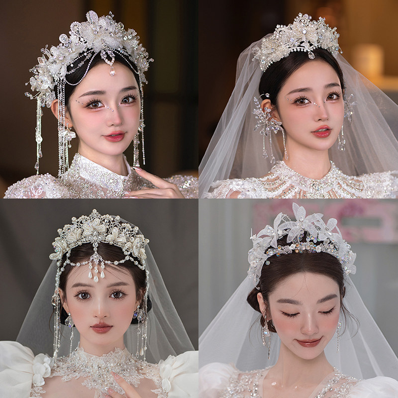 Bride Crown Woman Marries Head Adorned Korean Princess Birthday Hair Accessories Tennis Red Accessories Queen's Head Crown Super Fairy-Taobao