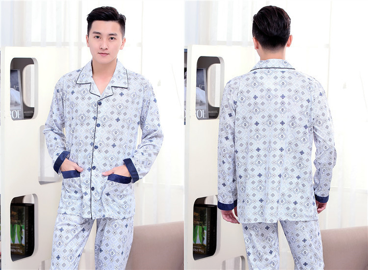 Đồ ngủ nam cotton dài tay mùa xuân và mùa thu thanh niên trung niên của nam giới đồ ngủ cotton phần mỏng mùa đông phục vụ nhà phù hợp với