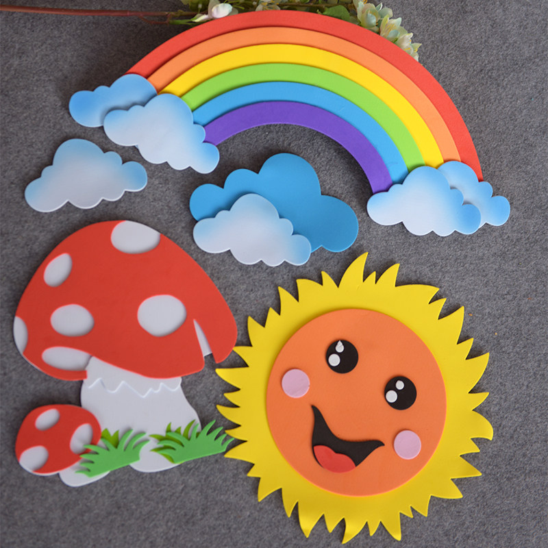 Kindergarten School Classroom Culture Wall Placement Blackboard News Subject Wall Decorative Wall Stickers Foam Rainbow Sun