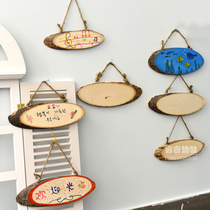 Oval door plate wood hanging wall decoration handmade annual ring diy art white embryo material naturally listed hemp rope