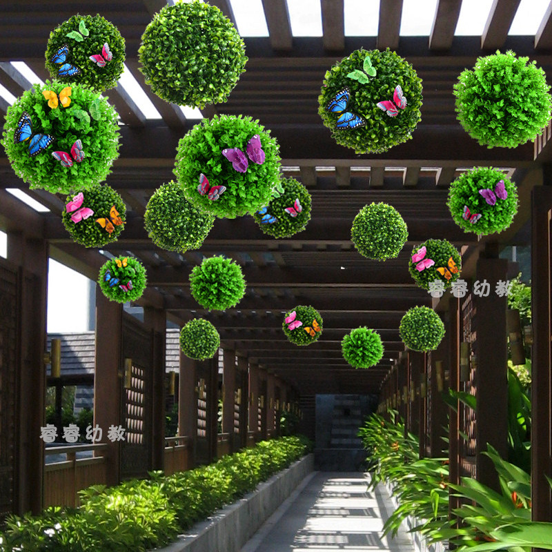 Grass ball hanging ball decoration mall School corridor classroom hanging window decoration spring pastoral style green creativity