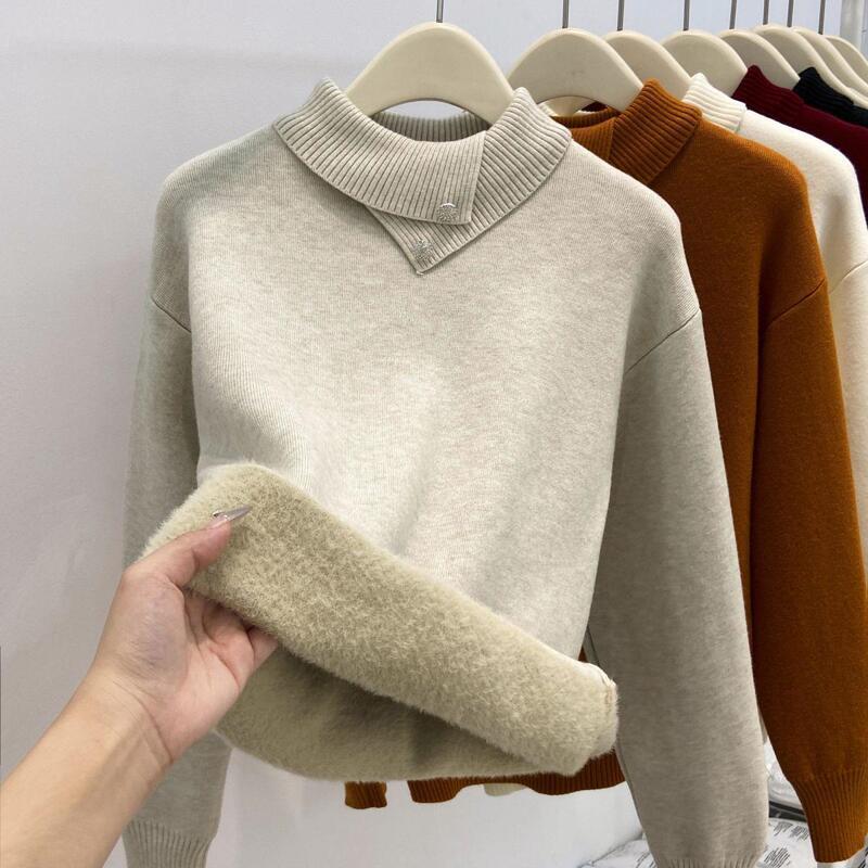 One-Piece Velvet Lapel Fashion Base Shirt for Women, Warm Inner Wear, New Autumn and Winter French-Style Sweater, Slim-Fit Knitted Top One-Piece Velvet Lapel Fashion Base Shirt for Women, Warm Inner Wear, New Autumn and Winter French-Style Sweater, Slim-Fit Knitted Top