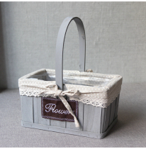 Wooden hand-held flower basket gift hand-held flower basket Wooden hand-held flower basket wood chip waterproof flower basket flower arrangement basket