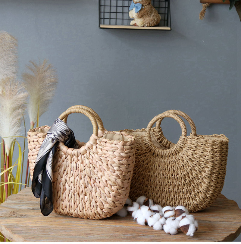Natural handmade woven handbag Grass woven with storage bag Handmade basket inclined satchel handbag Handbag Gift Bag