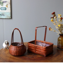 Pastoral Style Bamboo Portable Flower Basket Waterproof Lined Flower Arrangement Basket Gift Storage Storage Basket Home Decoration