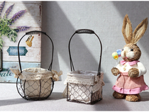 New wrought iron linen flower basket portable flower basket waterproof basket flower arrangement plant decoration basket rural pastoral basket