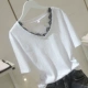 Mùa hè 2018 phiên bản mới của Hàn Quốc bằng cotton cotton trắng tinh khiết ngắn tay áo thun ren nữ cổ chữ V nửa tay áo thun áo phông nữ cao cấp