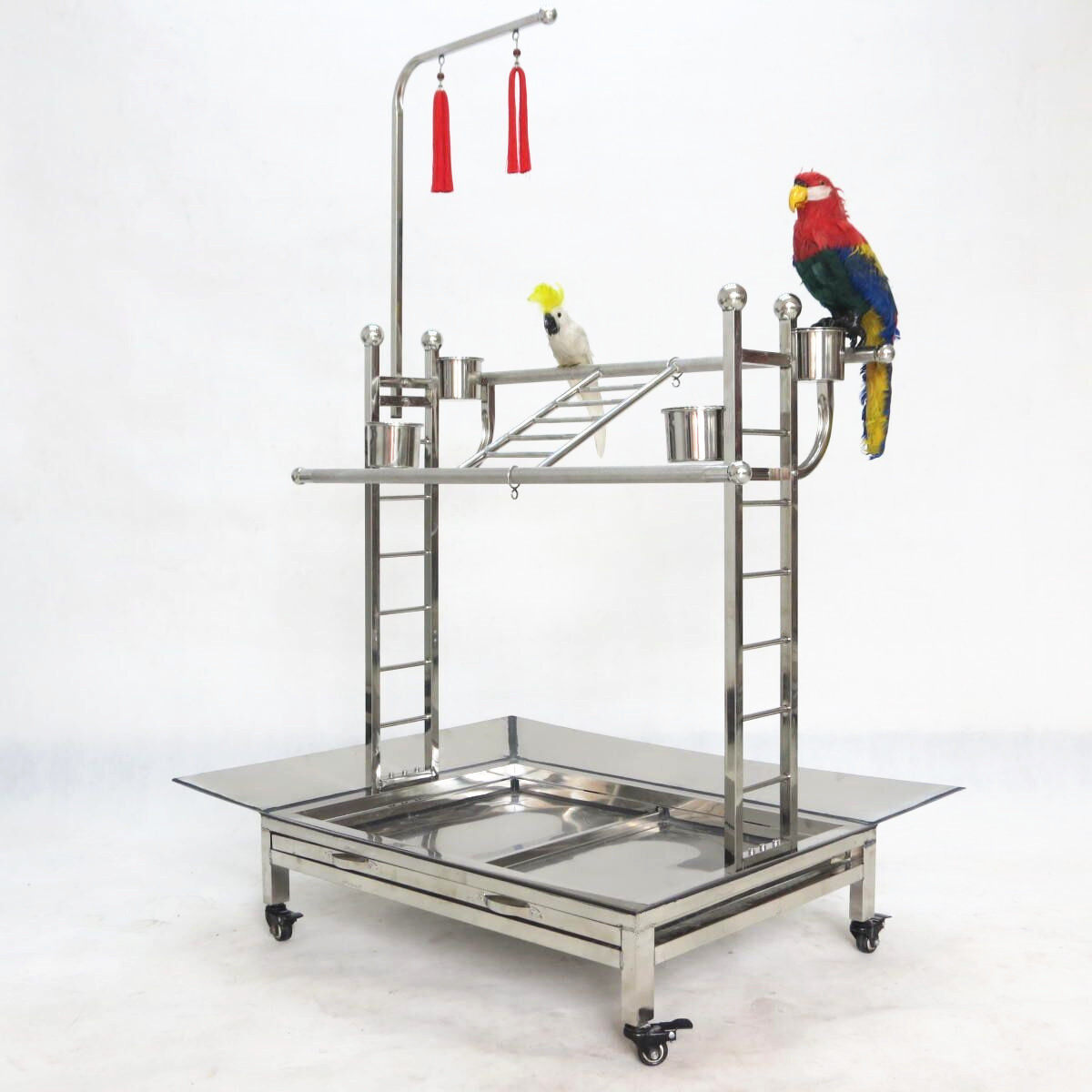 Double station rod large medium small type stainless steel parrot bird stand shelf thickened metal belt toy hook skirt