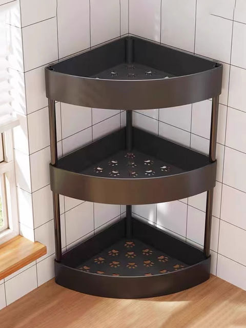 Kitchen countertop corner storage rack household punch-free semicircular wall corner tripod rack seasoning bottle jar storage rack