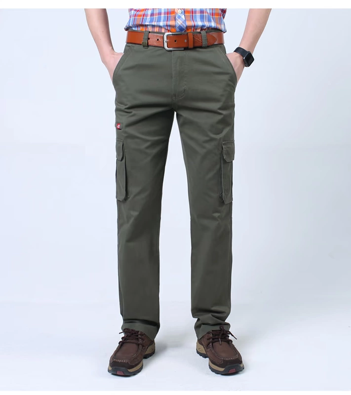 Quần jeep nam Quần cotton nhiều túi Quần yếm nam ngoài trời Quần nam thẳng quân đội Quần thun rộng