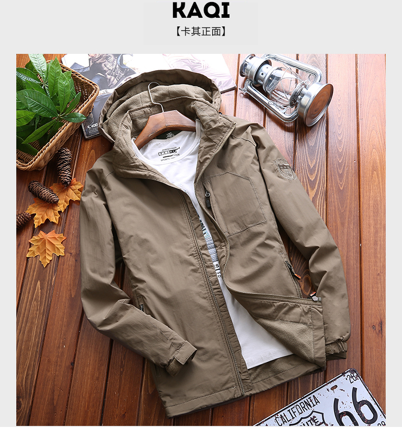 Jeep Shield Jacket Men Plus Velvet Loose Kích thước lớn Nam dài Chạy nhanh khô ngoài trời Áo khoác nhung mỏng áo khoác nỉ