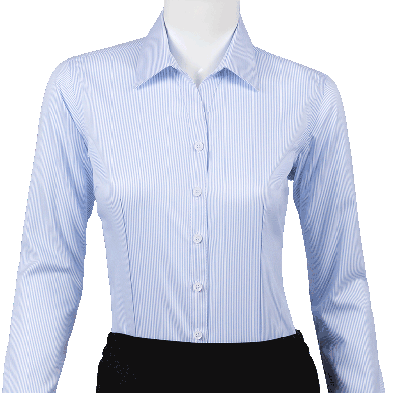 Blue and white striped pure cotton free ironing professional formal clothing women's shirt