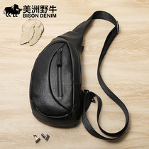 Americas Bison Bull Men Genuine Leather Chest Bag 2022 New Tide Fashion Plant Tannic Leather Single Shoulder Skewed Satchel Casual Little Backpack