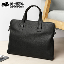 Americas Bison Bull man briefcase genuine leather large capacity single shoulder inclined satchel head layer cow leather business computer handbag